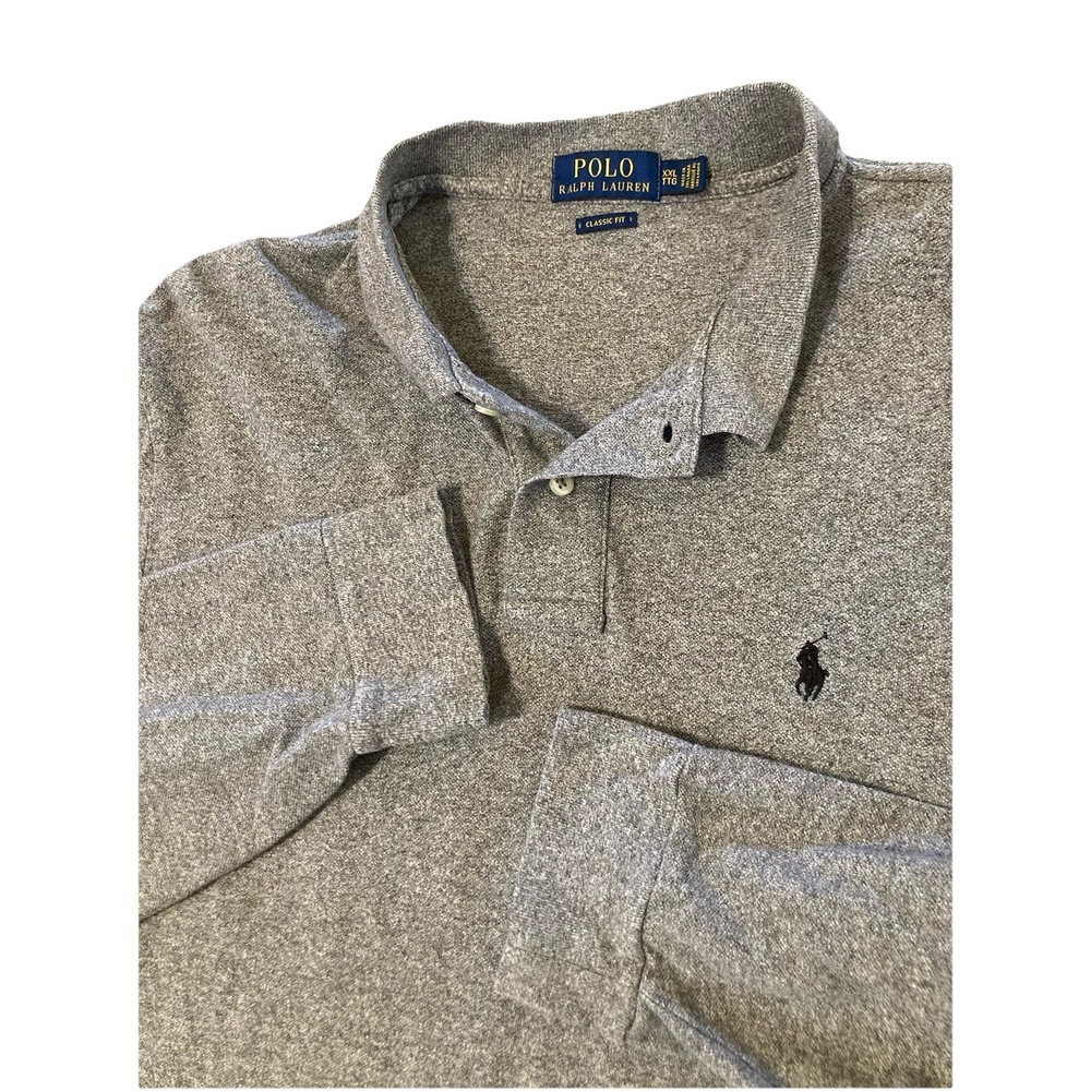 Polo Ralph Lauren Polo Shirt Mens 2XL Gray Classic Fit Cotton Long Sleeve Pony